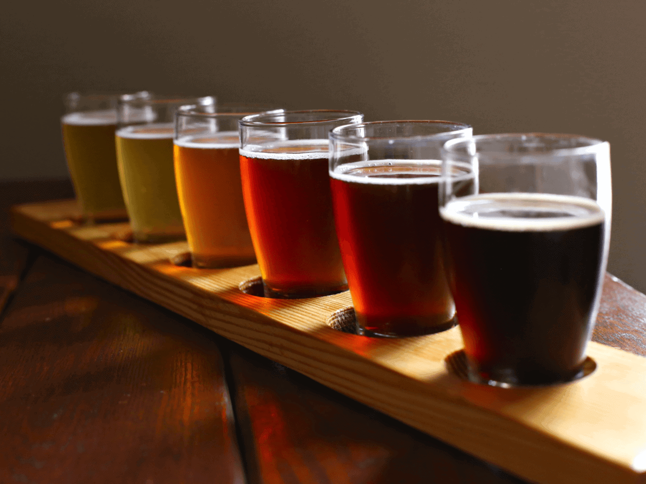 A flight of locally brewed beers at Homegrown Brewery in Downtown Oxford
